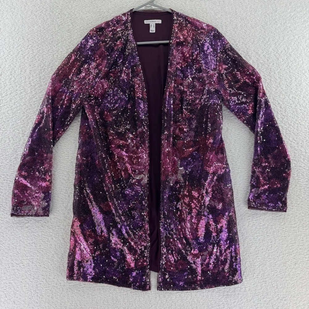 Isaac Mizrahi Live! Long Sleeve Sequin Top Sweater Medium Wine Floral